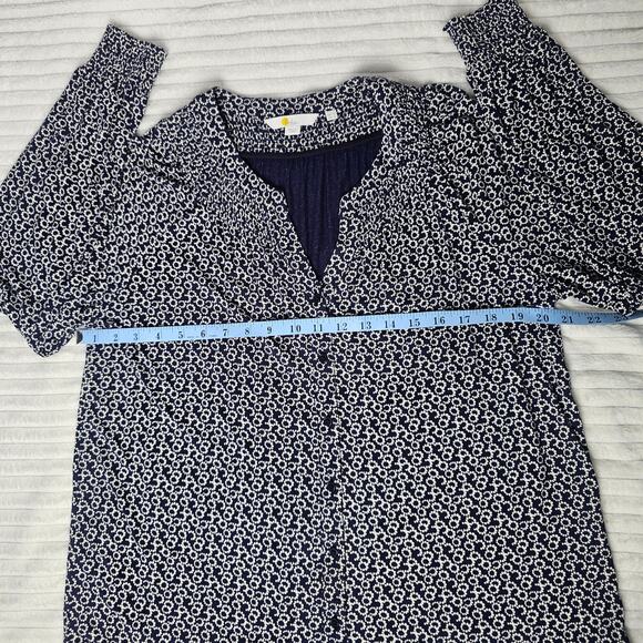Boden Navy Floral Blouse US 12 Smocked Neck Long Sleeve Viscose Top WorkCore - Picture 6 of 11